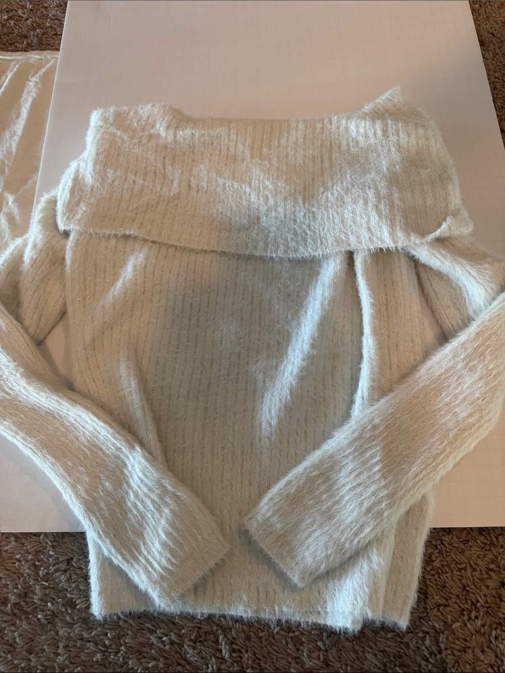 Hippie Rose Off-the-Shoulder Fuzzy Sweater - Light Cream